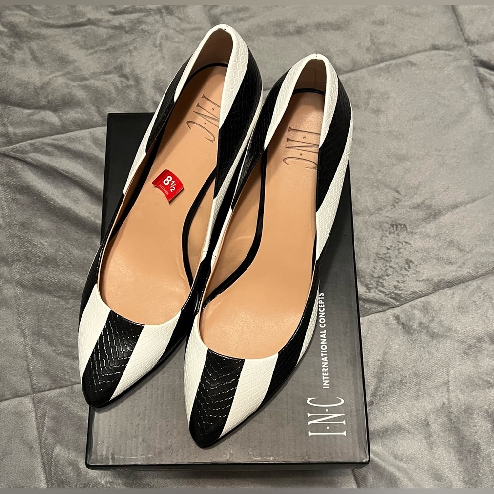 INC International Concepts Black and White Pointed Toe Heels